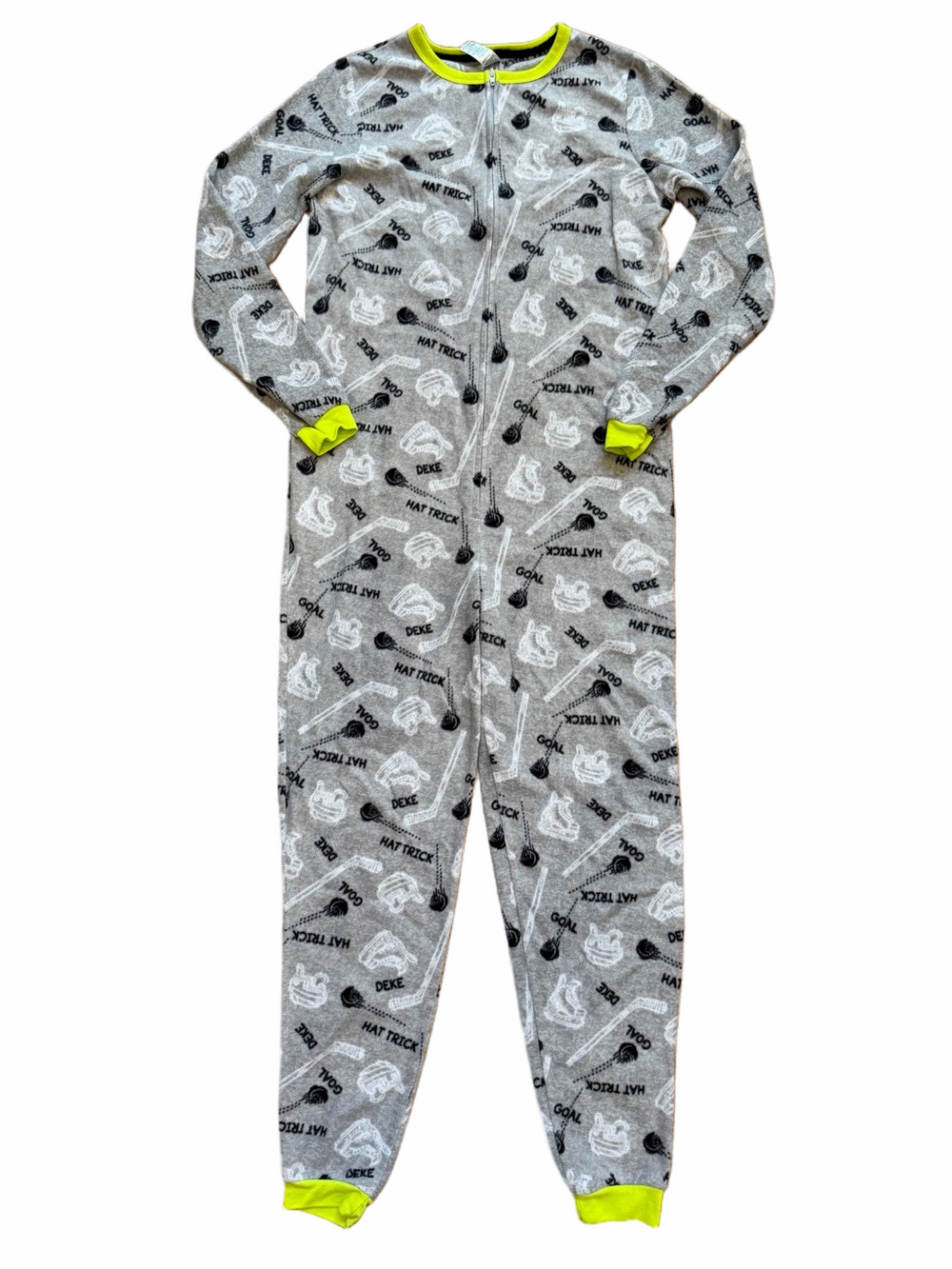 Flannel Footless Loungewear Full Zip Pyjamas Hockey Theme Kid Youth XL 14-16
